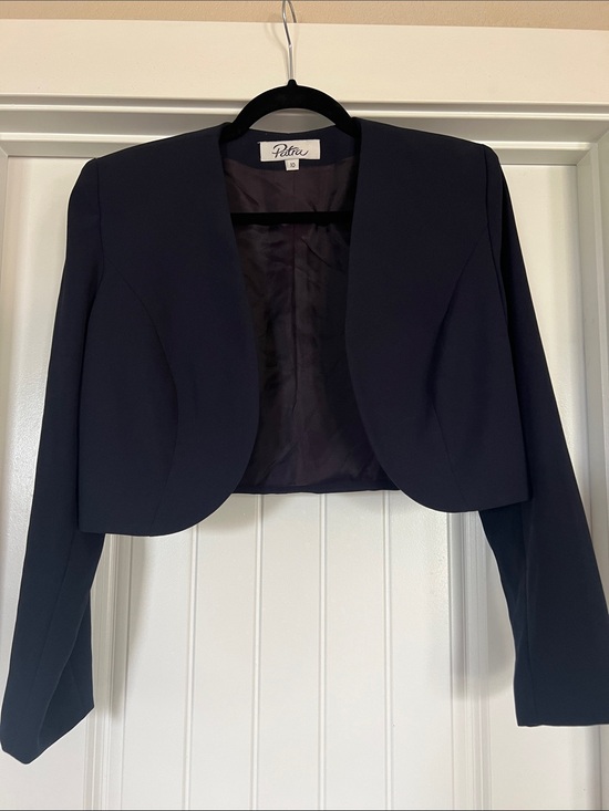 Patra Jackets & Blazers - Patra Navy Cropped Open-Front Bolero Blazer